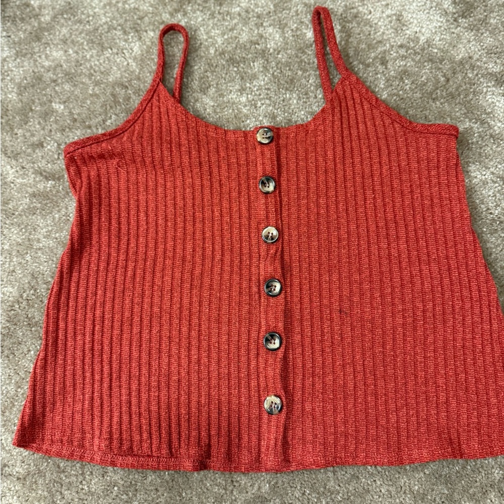 Source Unknown Red Ribbed Button Tank Top - Picture 2 of 5